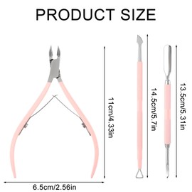Cuticle Remover Pink Stainless Steel Cuticle Scissors Sharp and Durable Cuticle Nippers Cuticle Pusher Professional Pedicure Manicure Tools for Fingernails and Toenails Pack of 3