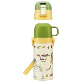 Skater SKDC3-A Children's Friendly, Lightweight, Stainless Steel, 2-Way Water Bottle, 11.8 fl oz (350 ml), My Neighbor Totoro Cat Bus, For Children, Direct Drinking, Cup, Includes Cup, Stainless Steel
