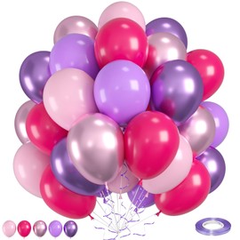 Purple Pink Balloons,12 Inch Hot Pink Purple Metallic Purple Pink and Light Pink Princess Balloons for Girls Women Birthday Wedding Baby Shower Under The Sea Party Decoration