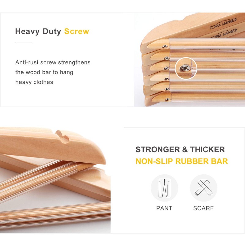 TOPIA Premium Wooden Hangers with Extra Thick Hook and Non