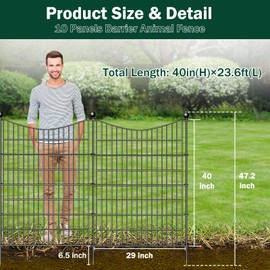 10 Panels No Dig Dog Fence Outdoor for Yard, 40 in(H) X 23.6 ft(L) Decorative Tall Garden Fence Animal Barrier for Dogs, Rustproof Metal Wire Garden Edging Fence and Borders, Temporary Fencing Stakes