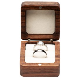 COSISO Square Solid Wood Double Ring Box Case for Wedding Ceremony Engagement Proposal,Wooden Ring Holder for 2 Rings (Beige Inner)