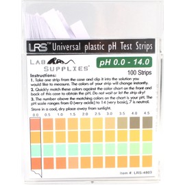 Plastic pH Test Strips, Universal Application (pH 0.0-14.0, 0.5 pH Intervals), 100 Strips