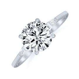 Classic Timeless Simple 3CT Round AAA CZ Brilliant Cut Round Solitaire Engagement Ring For Women Baguette Side Stones Thin Band .925 Sterling Silver