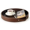 HofferRuffer Top Nocth PU Leather Round Serving Tray, Decorative Serving