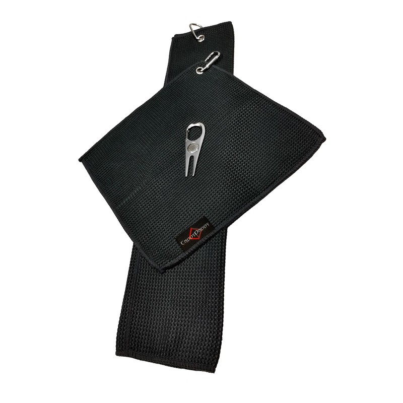 CaddyDaddy Golf Microfiber Towel Set & Divot Tool, Black
