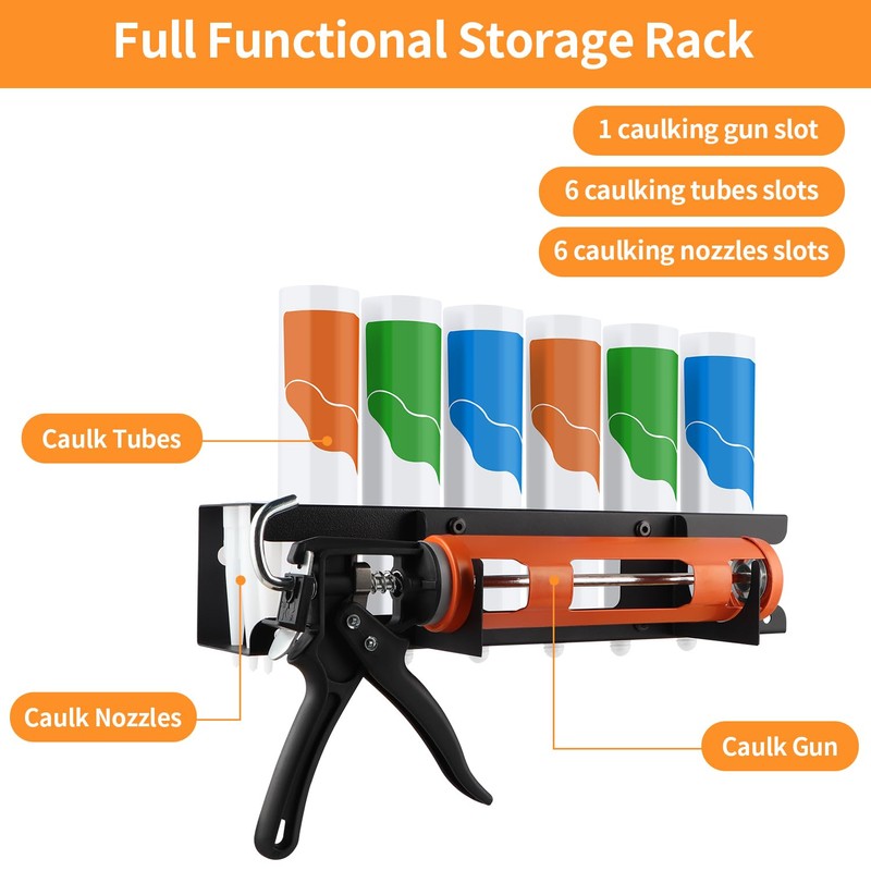 Fardtry Caulking Gun Holder, Metal Caulk Tube Storage Rack, Wall