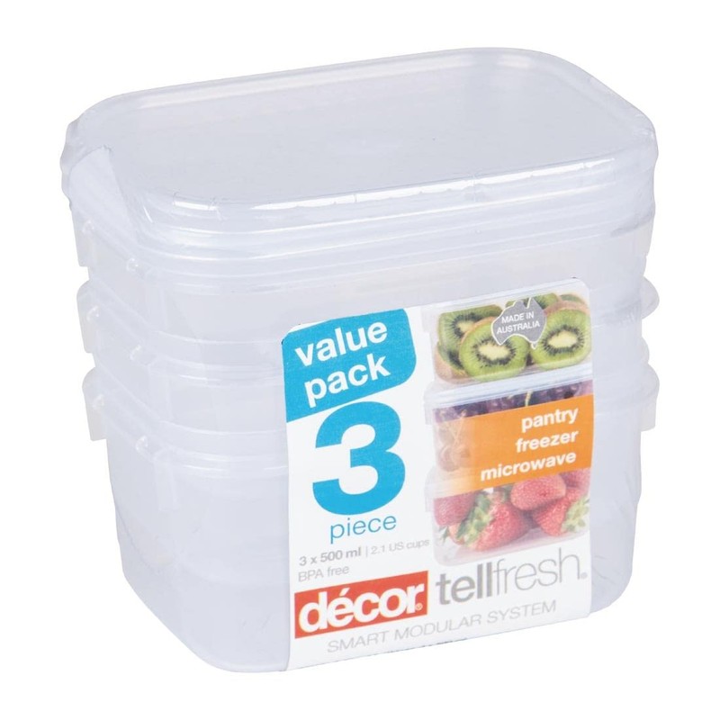 Décor 002751-004 Food Storage Container, 500 mL, Oblong, Pack of
