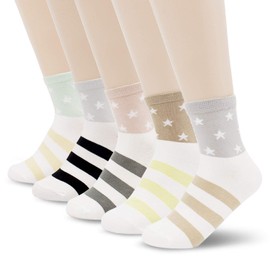 Jinny's Shoppe Cute Cotton Crew Funny Fuzzy Aesthetic Design Soft Novelty Knit Colorful Comfortable Warm Heart Ankle Socks for Women Teens Girls (Pastel Star)