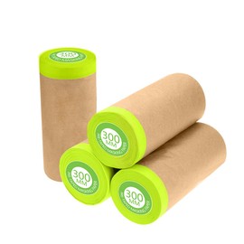 EQUIJUANCE Pre-Taped Masking Paper Tape for Painting - 12 Inch x 50 Feet/Tape and Drape Painter's Paper Roll for Skirting, Frames, Cars, and Auto Body Protection (4, 12 Inch)