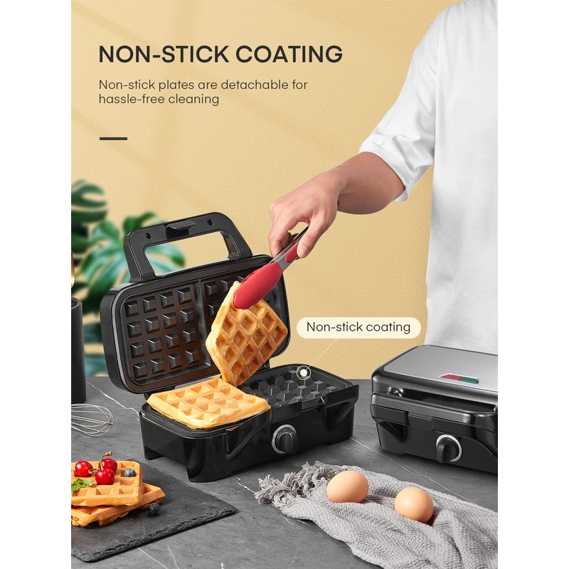 FOHERE Sandwich Maker 3 In 1 Waffle Maker With Removable