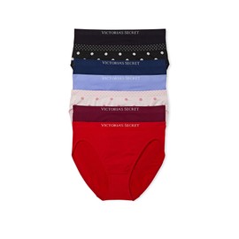 Victoria's Secret Seamless Brief Panty Pack, High Leg Cut, Underwear for Women, 7 Pack, Solids & Polka Dots (M)