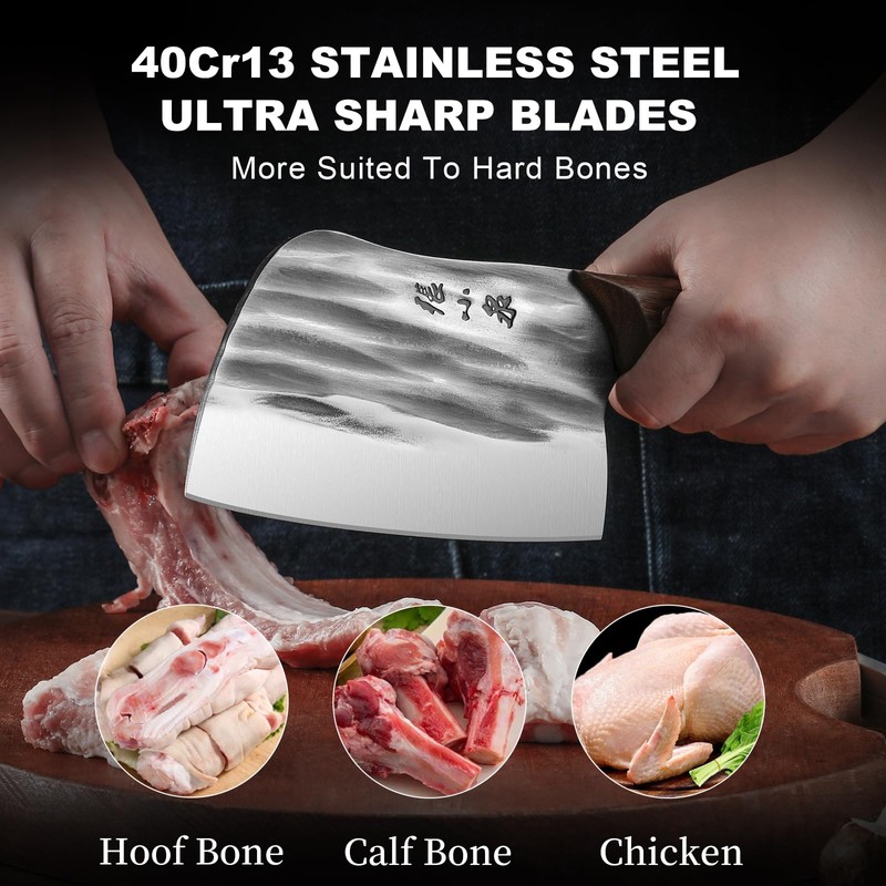 ZHANG XIAO QUAN SINCE 1628 Heavy Duty Butcher Knife, 40Cr13