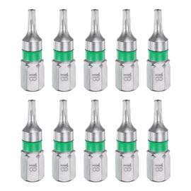 sourcing map 10pcs Torx Screwdriver Bit T8H 1/4" Hex Shank 25mm/1" Length Magnetic Star 6 Point Head Hex Bits S2 Steel Electric Screw Driver Bit with Hole Torx Head