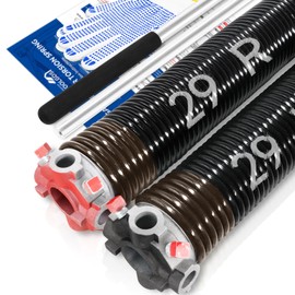 Pair of 2" Garage Door Torsion Springs Set with Non-Slip Winding Bars & Gloves, High Quality Precision Electrophoresis Oil-Free Black Coated for Replacement, Minimum 16,000 Cycles (0.234 x 2" x 29'')