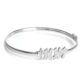 jewellerybox Sterling Silver CZ Crystal Mum Hinged Adult Bangle