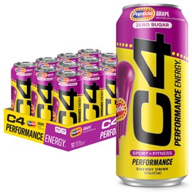 Cellucor C4 Energy Drink x Grape Popsicle, Carbonated Sugar Free Pre Workout Performance Drink with no Artificial Colors or Dyes, 16 Oz, Pack of 12