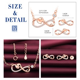 Yumilok Women's Jewellery Set Necklace with Elephant Infinity Pendant and Women's Stud Earrings Made of 925 Sterling Silver, Sterling Silver, Cubic Zirconia