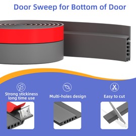 Door Draft Stopper, Door Sweep for Bottom of Door, Weather Stripping Door Seal, Adjustable Under Door Gap Filler for Exterior & Interior Doors, Door Bottom Seal Blocker Noise (Grey, 78inch)