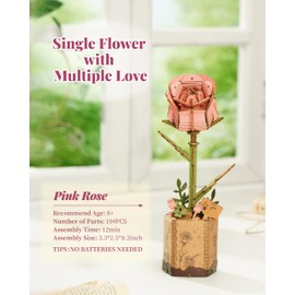 Rolife 3D Wooden Puzzle Flowers Bouquet Wooden Bloom Craft Model Kits for Adults Eternal Flowers Romantic Gift for Her Women Mom Christmas/Birthday/Valentine's Day/Mother's Day (Pink Rose)