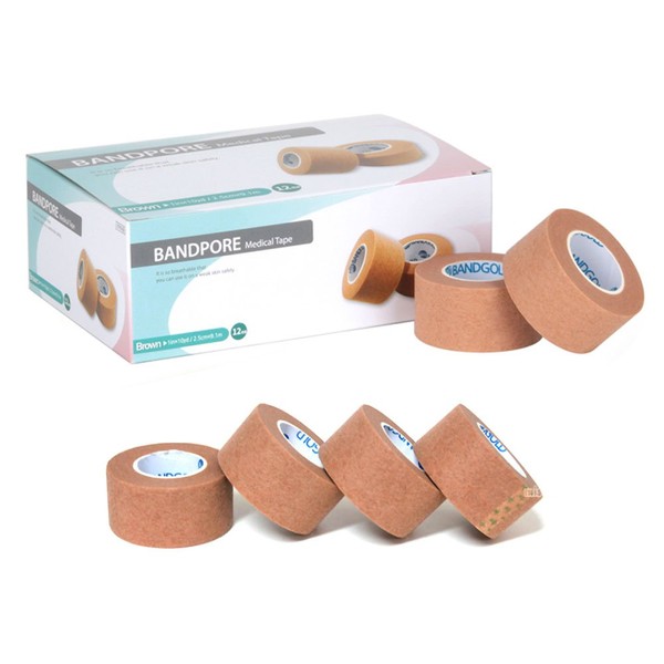 BANDPORE Micropore Medical Paper Tape Roll - 1" X 10yds (12 Rolls per Box)