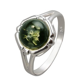 Sterling Silver and Baltic Green Amber Ring "Clara" size: 6