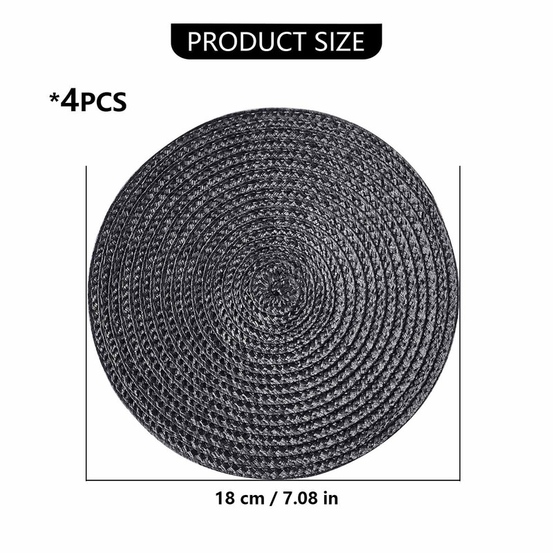 Round Woven Placemats Set of 4, 18cm/7inch Braided - Heat