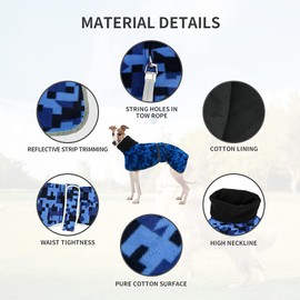 Winter Fleece Jumper for Whippet Greyhound Warm Fleece Lining and Adjustable Bands Blue