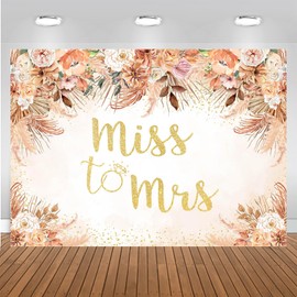Mocsicka Fall Bridal Shower Backdrop Autumn Leaves Boho Wedding Miss to Mrs Party Decoration Pampas Grass Rust Terracotta Flower Bachelorette Party Banner Photo Props (Terracotta, 7x5ft(82''x60''))