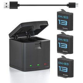 Emaks Rechargeable Battery and Charger for GoPro Hero 13 Go Pro,Includes 3Pack Rechargeable Batteries 2100mAh and 3Channel LED USB Storage Fast Charger Station for Original 13 Hero Black Accessories