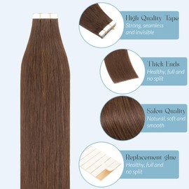 MY-LADY Tape in Hair Extensions Human Hair 10pcs 10g 12 Inch Straight Invisible Real Remy Hair Extensions #4 Medium Brown Seamless Extensions