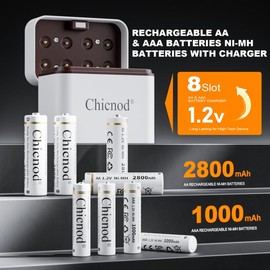 CHICNOD Rechargeable 4AA and 4AAA Batteries with Charger, Ni-MH 2800mAh AA 1000mAh AAA, 1.2V Double A Triple A Batteries, High Capacity Low Self Discharge, USB-C Fast Charging