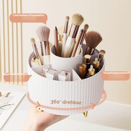fanado 360° Rotating Makeup Organizer Makeup Brush Holder 5 Compartments for Makeup and Skincare Storage for Dressing Table Desktop Bathroom (White)