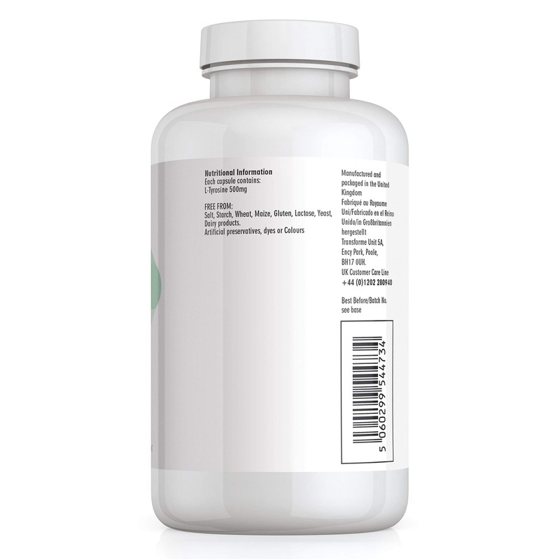 L-Tyrosine 500mg Capsules, 360 Pack, 500mg - 1000mg Serving, Amino