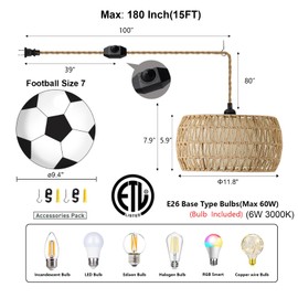 ALAISLYC Boho Rattan Pendant Lights Farmhouse 12 Inch Plug in Chandelier Light Fixture Rustic Wicker Hand Woven Pendant Hanging Light with Cord for Dining Room Kitchen Bedroom Foyer Hallway