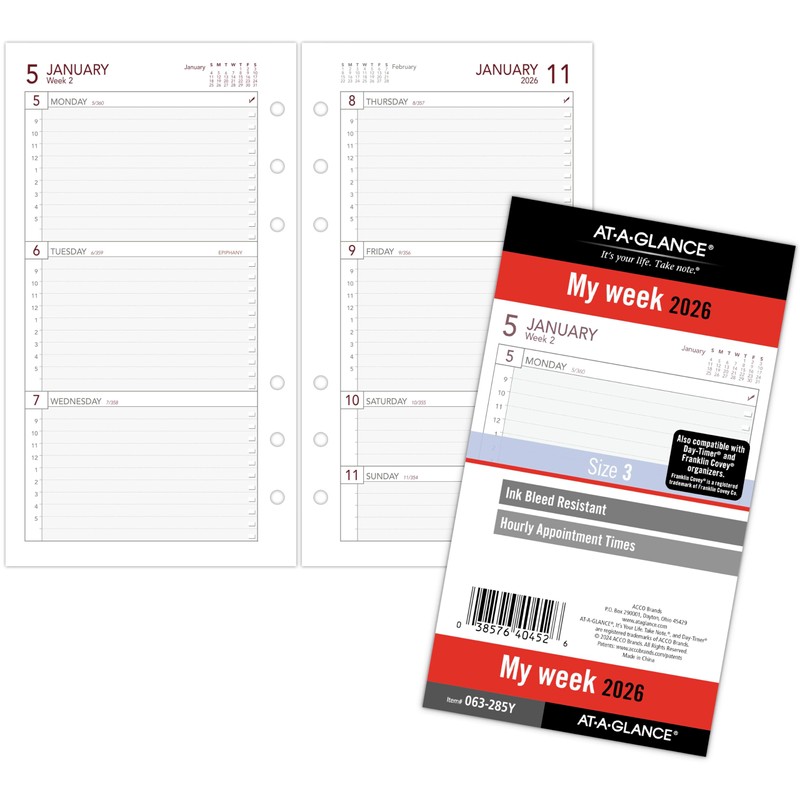 AT-A-GLANCE 2026 Planner Refill, Weekly, 3.75" x 6.75", Portable Size