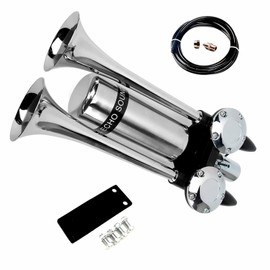 Viping Car Horn Ship Horn Prolong the sound Air Horn Loudspeaker Horn Silver Double Tube Truck Horn Metal Super Loud with Stainless Steel Air Tank Suitable for 12v 24v Train Ship Car Moto Truck ect