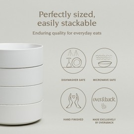 over&back Stackable Cereal Bowl Set - Stoneware Dishes - Comes with 4 Cereal Bowls - Easy-to-Stack Breakfast Place Settings - 6.2" x 6.2" x 2.2" - 25oz - Semi-Matte White