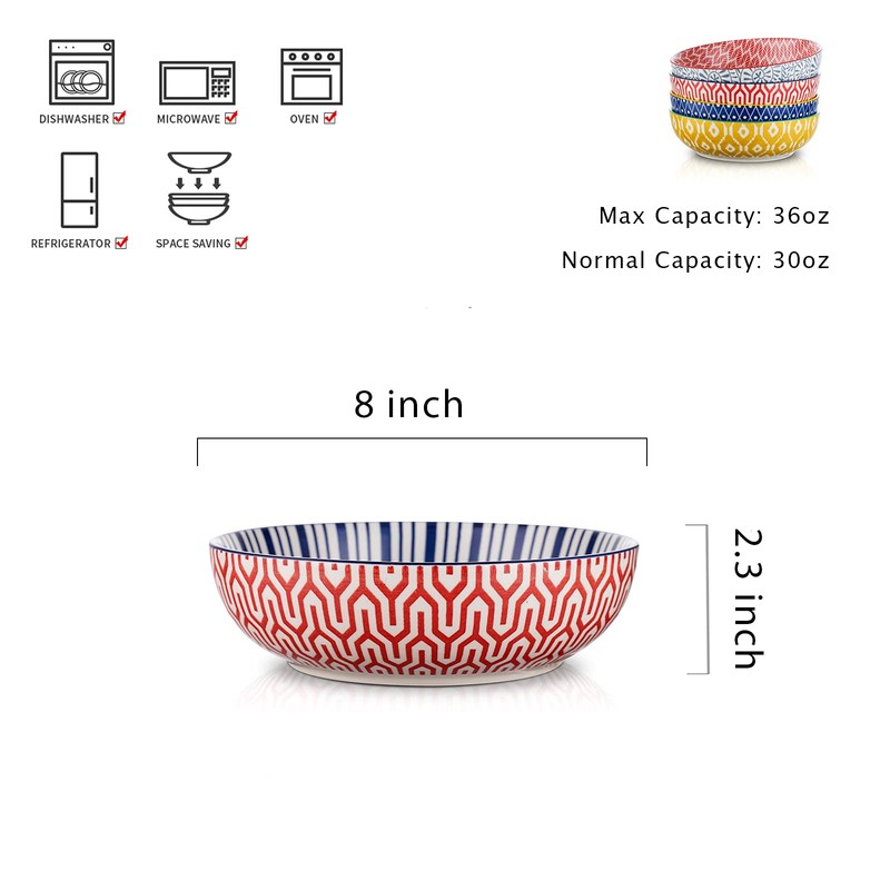 Selamica Ceramic 30 Ounce Large Pasta Bowls 8 inch Serving