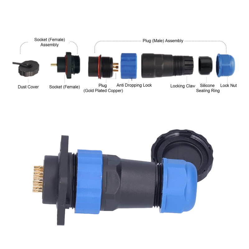 IP68 Waterproof Power Connector Male Female Square 4 Hole Aviation