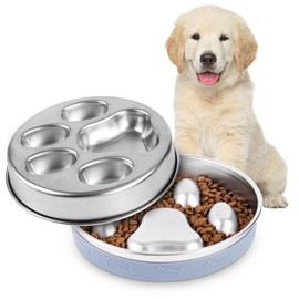 YeQIENGC Slow Feeder Dog Bowl - 2-in-1 Stainless Steel Pet Bowl (8.27"x1.57", 33.8oz) with Non-Slip Base - Reversible Paw Design for Small/Medium/Large Dogs - Helps Slow Fast Eating for Dry & Wet Food