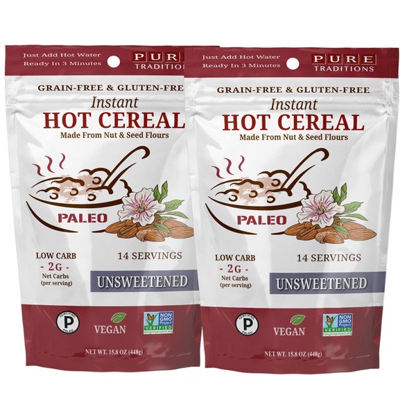 Keto Oatmeal, Instant Hot Cereal, Unsweetened, Certified Paleo, Keto Certified, Gluten & Grain Free (14.1 oz) (2 Pack)