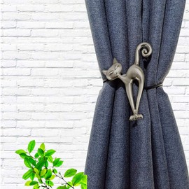 FakeFace Creative Cat Magnetic Curtain Tiebacks Curtains Tiebacks Set of 2 Curtain Holders Curtain Holding Buckles Curtain Binder Curtain Tie for Home Office Hotel Decoration Silver