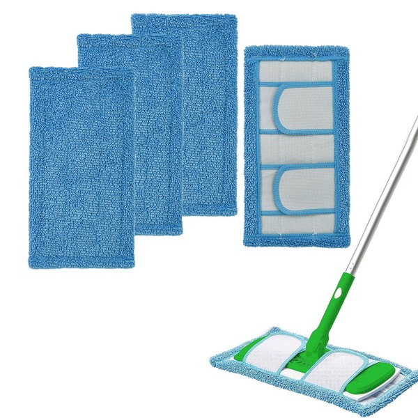 Norhogo 4 Pack Washable/Reusable Microfiber Mop Pads, for Wet & Dry Floor, Replacement Mop Cloth Adapts to Swiffer Sweeper flat mop head accessories