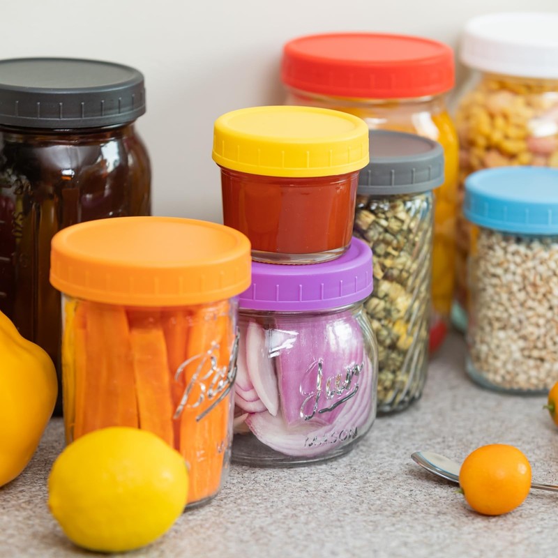 Bedgeta 12 Wide Mouth Mason Jar Lids with Silicone Ring,Thickened