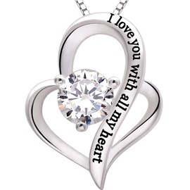 ALOV Jewelry Sterling Silver "I love you with all my heart" Love Heart Necklace