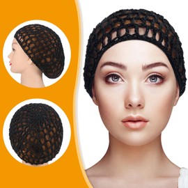Geyoga 2 Pieces Mesh Crochet Hair Net Rayon Knit Snood Hat Cover Crocheted Sleep Cap for Women (Black, Purple)