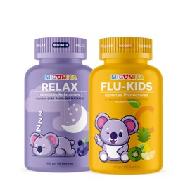 PACK MIGOMITA RELAX + FLUKIDS | Sin gluten ni melatonina | Pack de gomitas para el día con vitaminas y noche con minerales para conciliar el sueño | Suplemento alimenticio: Magnesio, Pasiflora, Vitamina C, Zinc, Betaglucano | Pack de 2