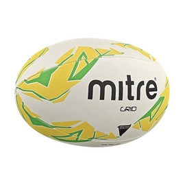 Mitre Rugby Ball | Extra Strong Lining | Full Weight | Hugely Popular, White/Yellow/Green, 4