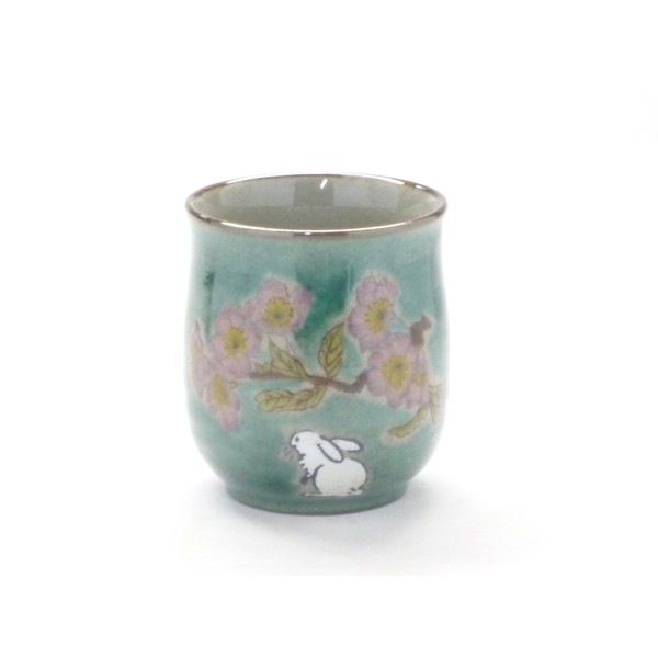 Kutani Ware [Drinking Cup] Large White Rabbit Someiyoshino Green Painted [Back Paint] Ceramic, 6.1 fl oz (180 ml)